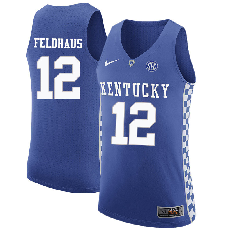 Men Kentucky Wildcats #12 Deron Feldhaus College Basketball Jerseys-Blue - Click Image to Close